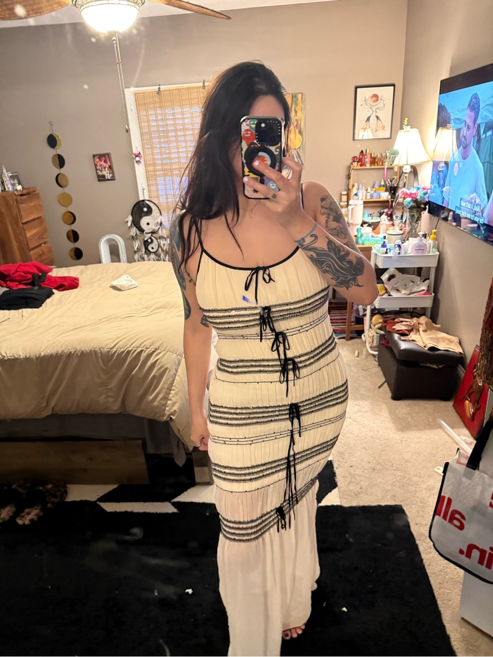 Forever 21 Cream Maxi Dress with Black Stripes